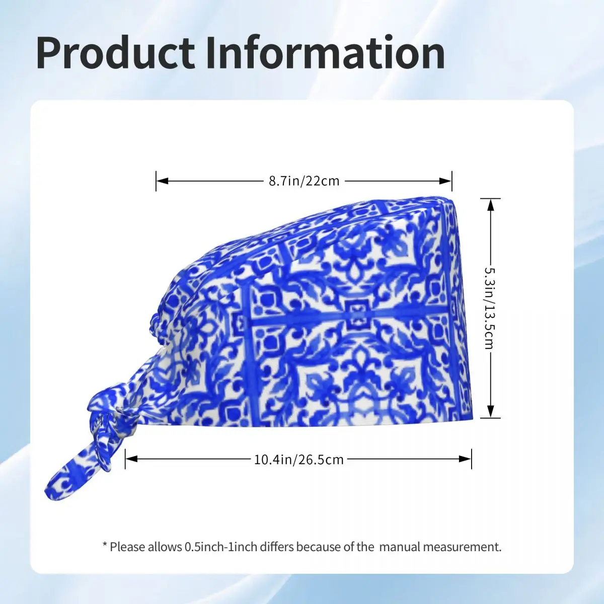 Czapka chirurgiczna z motywem azulejo portugalskiego, czapka robocza dla lekarza, unisex, regulowana, czapka pielęgniarska dla dentysty