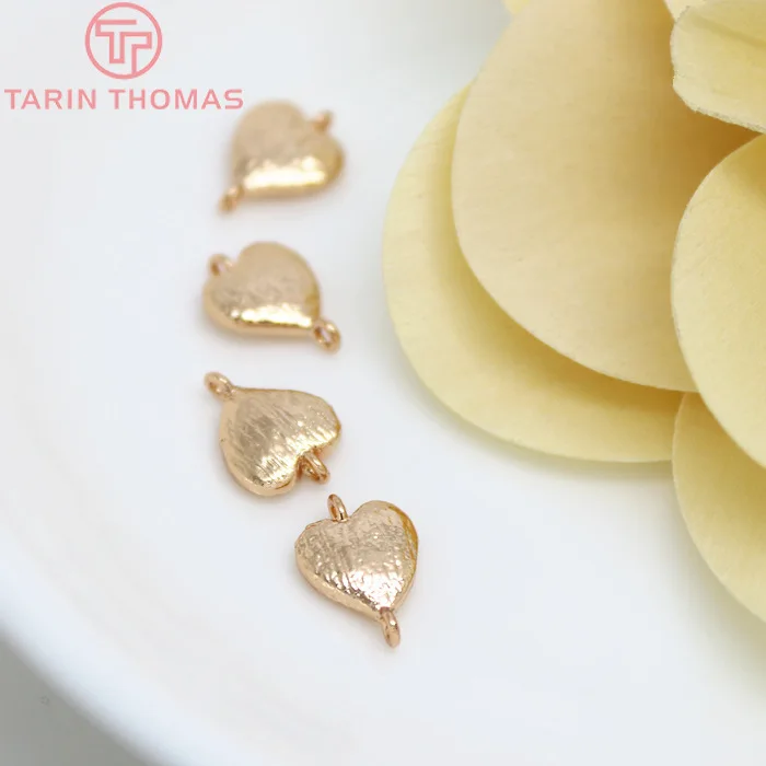 (2777)6PCS 7.5x11MM 24K Champagne Gold Color Brass 2 holes Heart Charms Connect Charms High Quality Diy Jewelry Accessories