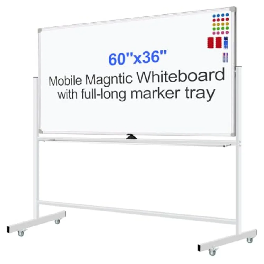 

Мобильная магнитная доска для записей с подставкой 60x36, двусторонняя, сухостираемая, на магнитах, портативная, напольная - 5 футов