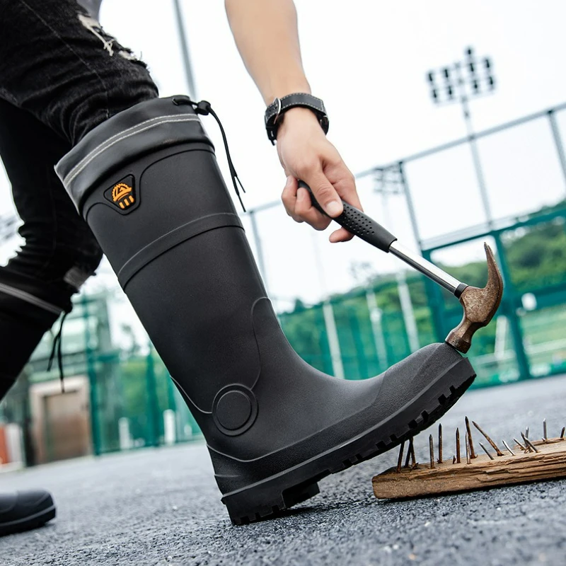 Men Rain Boots Steel Toe Platform Boots Waterproof Non-slip Rain Shoes Anti-smash Anti-stab Work Shoes Slip-On Anti Crush Boots