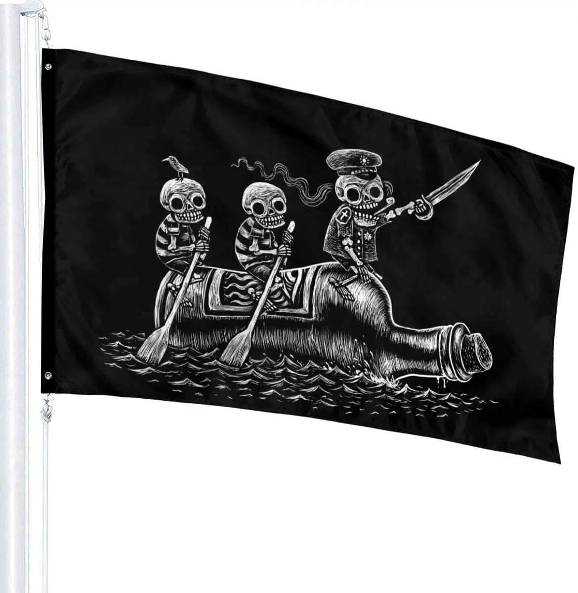 Funny Skull Skeletons Sea Voyage Pirate Sailors Flag Hippie Bohemian Black Hanging Standard Flag for Yard Garden Lawn Holiday