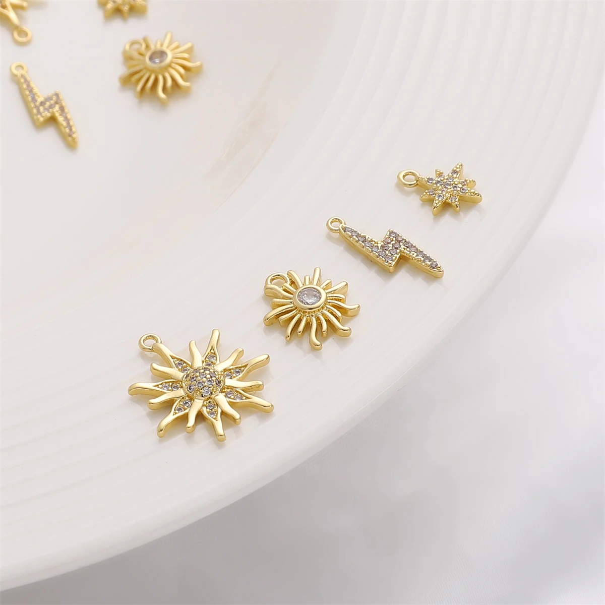 1pc 14K Gold Plated Brass with Zircon Sun Six Pointed Star Charms Pendants for DIY Necklaces Earings Jewelry Making Supplies