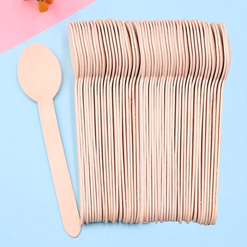 

Набор одноразовых деревянных ложек, 100 шт., десертная ложка для мороженого, подходит для свадебных тортов, практичная посуда для вечеринки