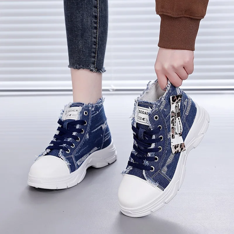 Spring Autumn New Women Sneakers Canvas Breathable Heightening Casual Sneakers Women Comfortable Soft High Top Shoes for Women