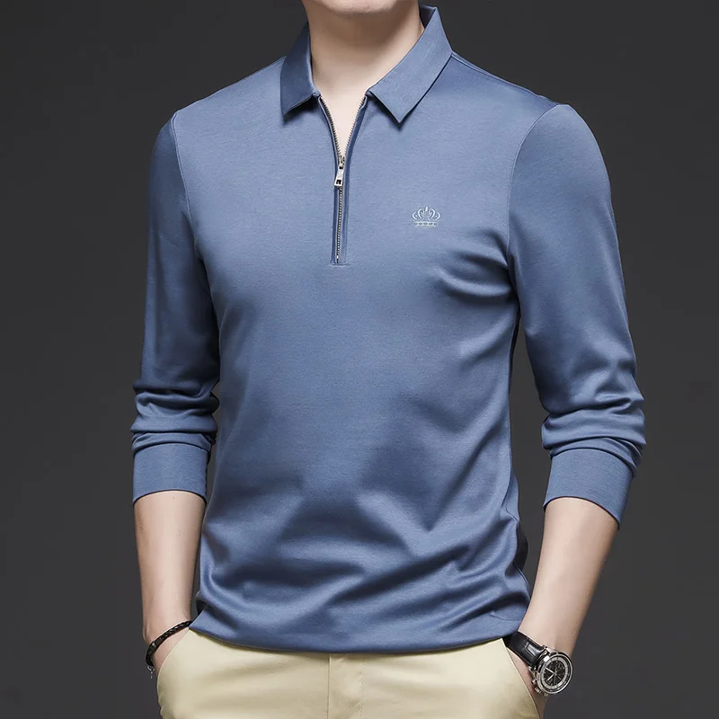 

Zipper Men's Polo Shirts Luxury Embroidery Spring Autumn Long Sleeve Solid Color Business Casual Simple Man T-shirts