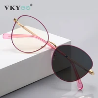 VKYEE, gafas de lectura fotocromáticas redondas a la moda para mujer, antiluz azul, miopía, hipermetropía, prescripción personalizable PFD3054