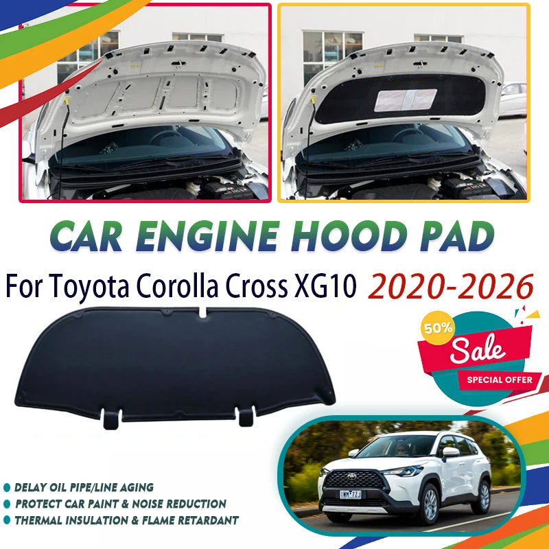 Car Front Engine Hood Pads For Toyota Corolla Cross XG10 Frontlander 2020~2026 Fireproof Sound Insulation Cover Auto Accessories