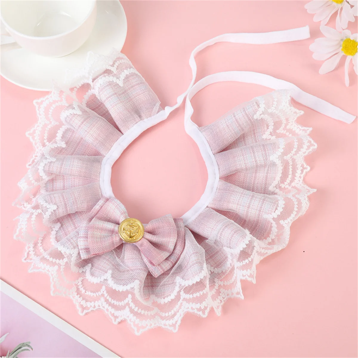 Lace Pet Scarf Cat Bib Dog Collar Lace Daisy Bow Sweet Pearl Bell Pendant Dog Saliva Towel Pet Wreath Cat Necklace Cat Accessory