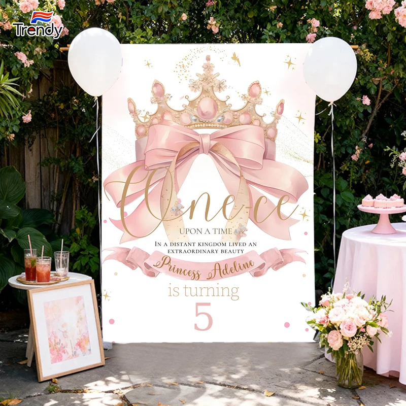 

Princess Birthday Background Girl Custom Birthday Backdrop Banner Flag Banners Crown Personalized Name Custom Decor Kids 3rd 1st