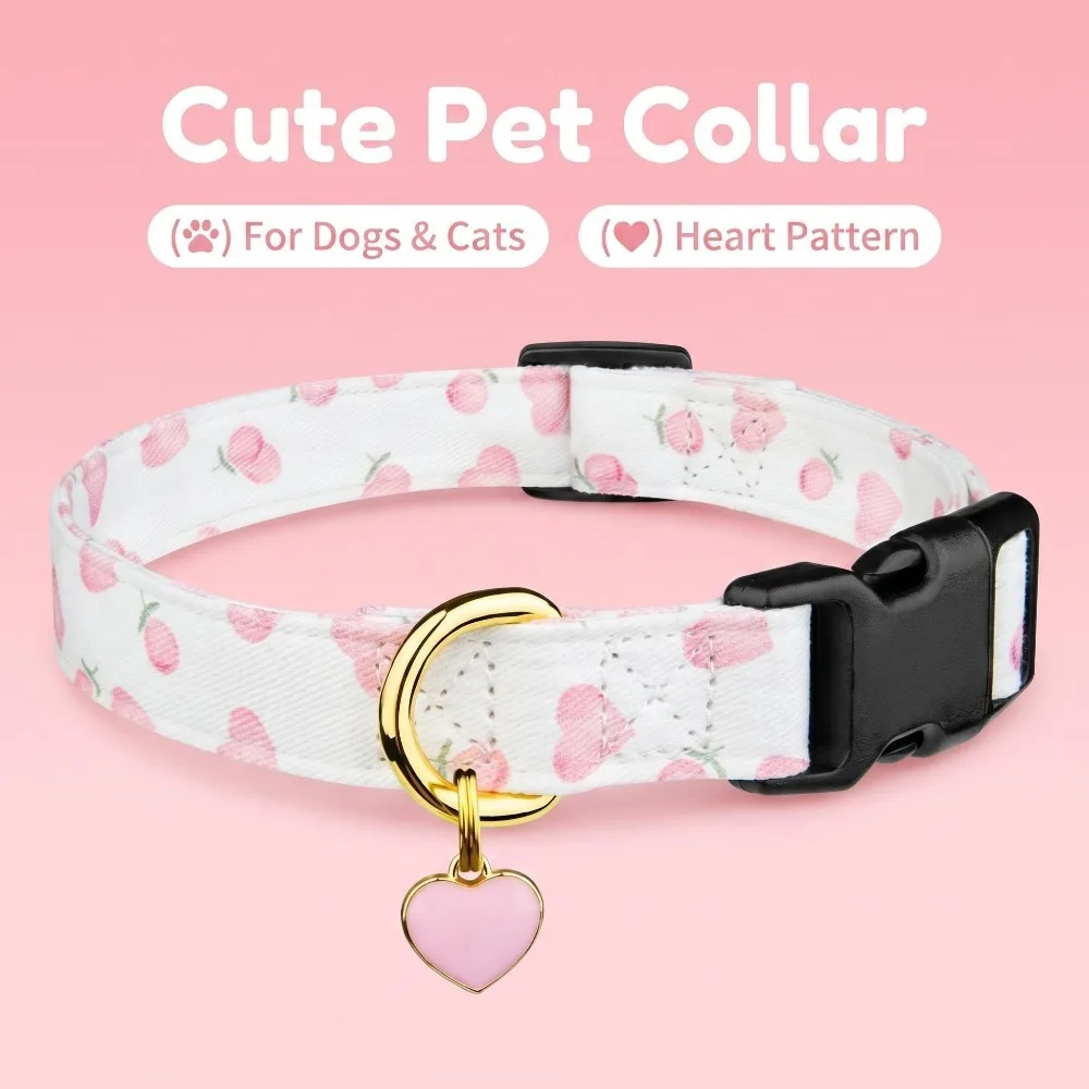 Baumwoll-Hundehalsband, niedliches rosa Liebes-Hundehalsband für Komfort mit Chrysanthemen-Schmuck, geeignet für Katzen, Hunde, große und kleine Hunde – Detail 1