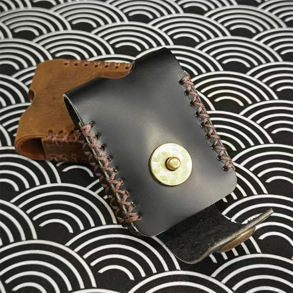 Retro Magnetic flip cover Genuine Leather Lighter Waist Bag For Dupont Lighters protection case Smoking Accessory view 3