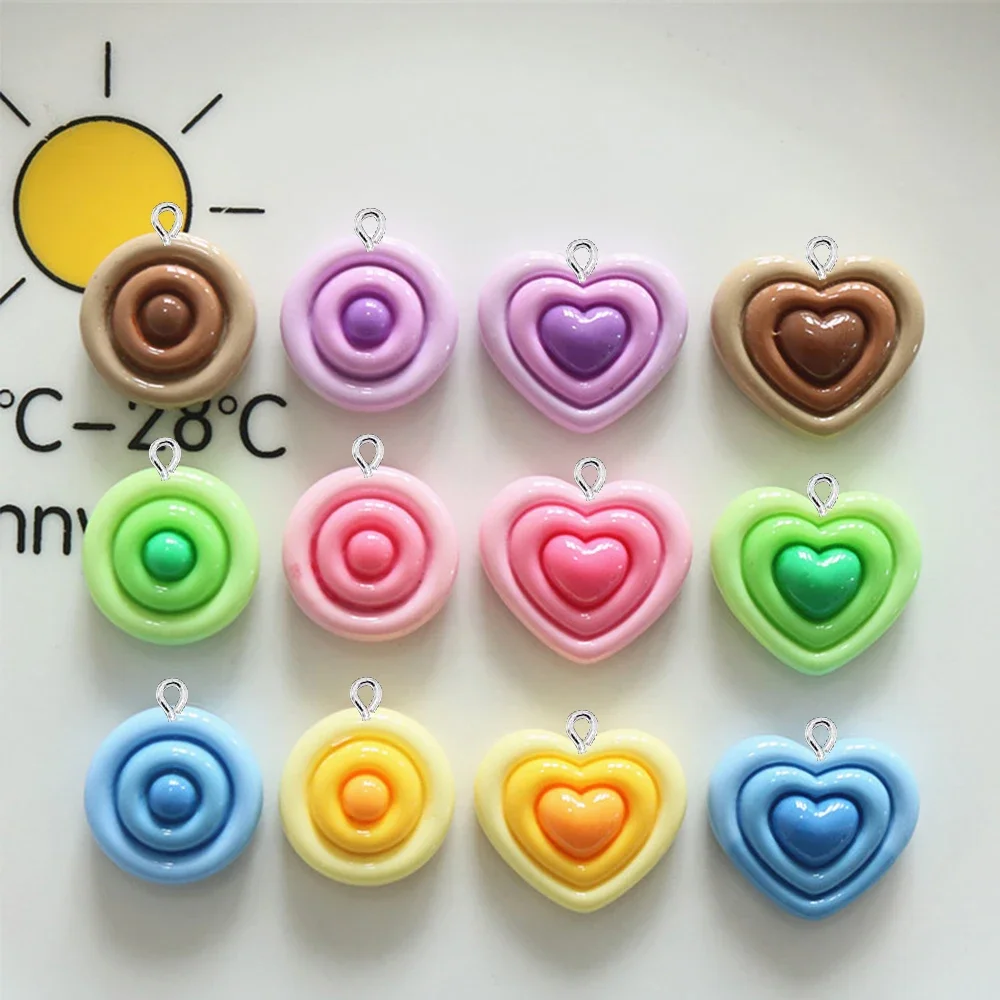 10PCS Shiny Circle Heart Series Flat Back Charms For Earrings Bracelet Hairpin DIY Jewelry Pendants Decoration Accessories