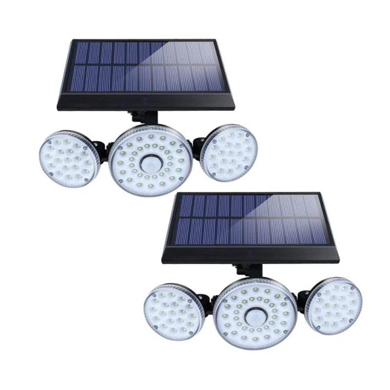 Solar Lights,3 Head Motion Sensor Lights Adjustable 140LED Flood Lights Outdoor Spotlights 270° Rotatable For Garden,Etc