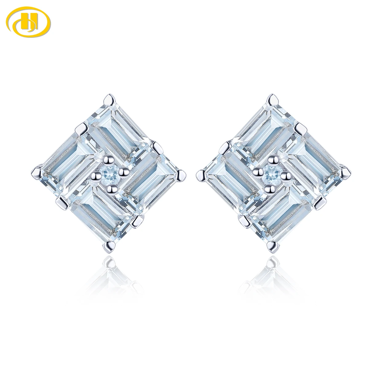 

Natural Genuine Aquamarine Sterling Silver Stud Earrings 2 Carats Light Blue Gemstone Women Exquisite Style S925 Jewelry
