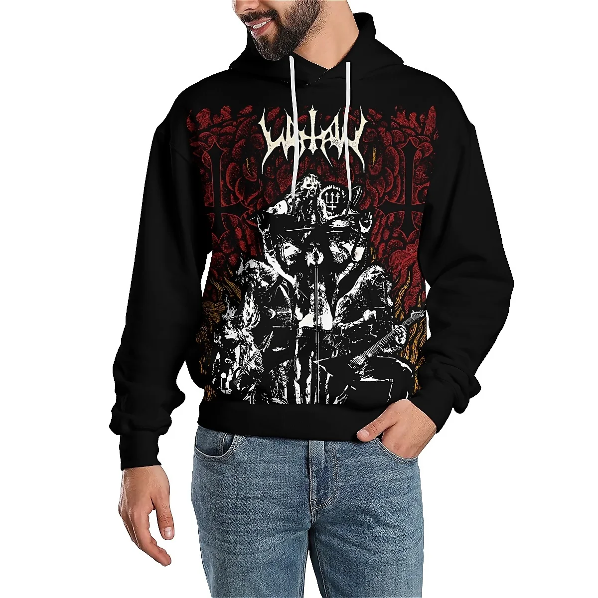 LIASOSO Watain Band 3D Printed Hoodie Black Metal Harajuku Style Pullover Sweatshirt for Men and Women Alternative Fashion Look