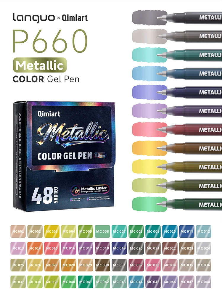 

Трехмерная 3D-ручка Languo с 48 металлическими цветами для рисования, 1 шт. Наконечник из нержавеющей стали 0 мм, стабильная и более плавная подача чернил, металлическая блестящая текстура, подходит для различных материалов, водонепроницаемый и не выцвета