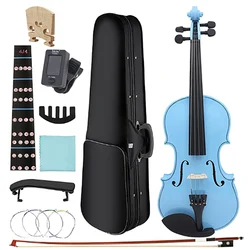 4/4 Beginners Blue Violin Maple Panel Violin with Case Bow Strings Shoulder Rest Parts Suitable Child Music Lesson Study