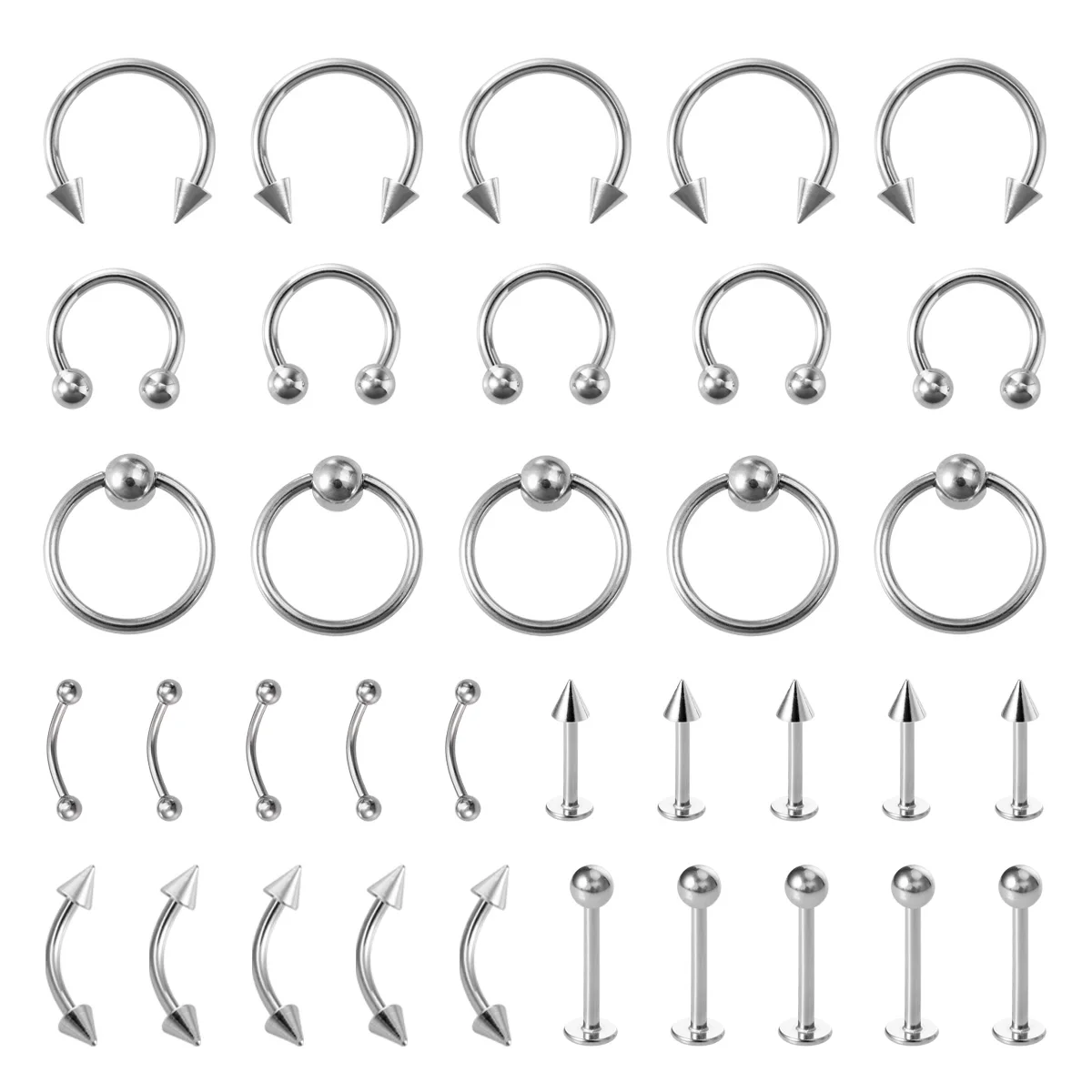 18-45PCS Stainless Steel BCR CBR Lip Nose Eyebrow Body Piercing Kit Tragus Cartilage Helix Daith Rook Earring Piercing Jewelry