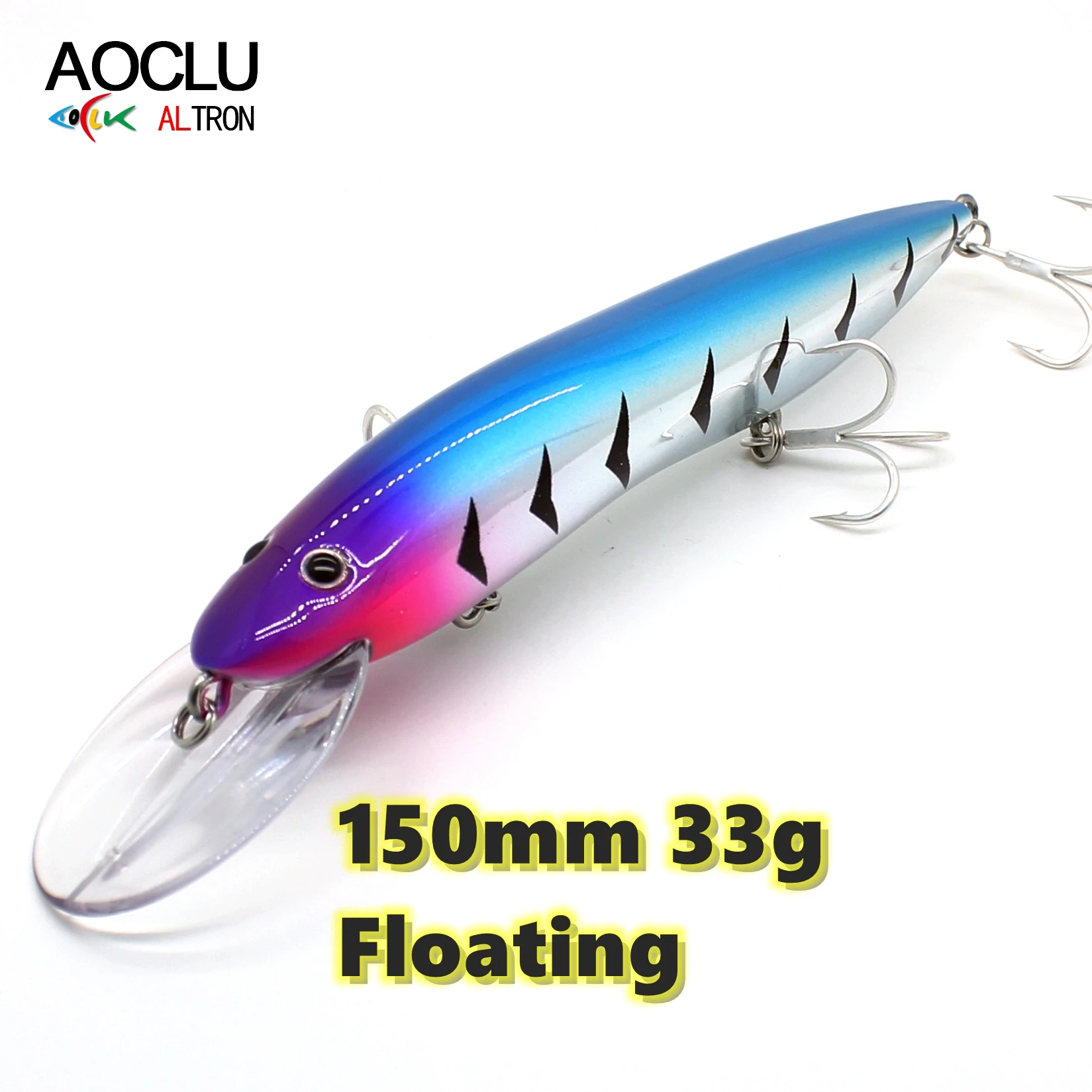 AOCLU-Hard Bait for Deep Sea Boat, Floating Minnow, Jerkbait Rattle, Rock Lure, 4X Treble Hooks, Japan Quality, 150mm, 33g, 1Pc