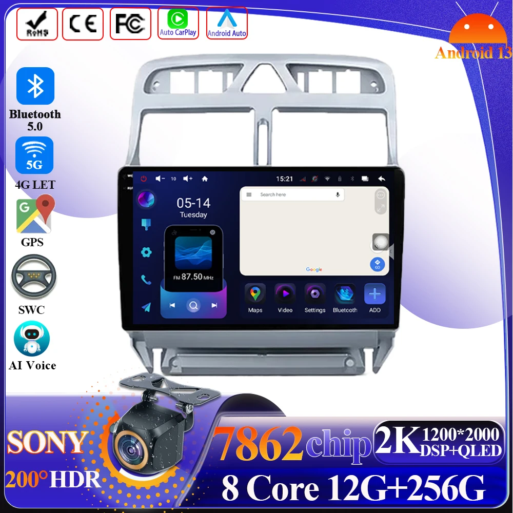 Car Radio Android Carplay For Peugeot 307 CC SW 2002-2013 Intelligent System 8 core Multimedia Player 5G 9 Inch Touch Display