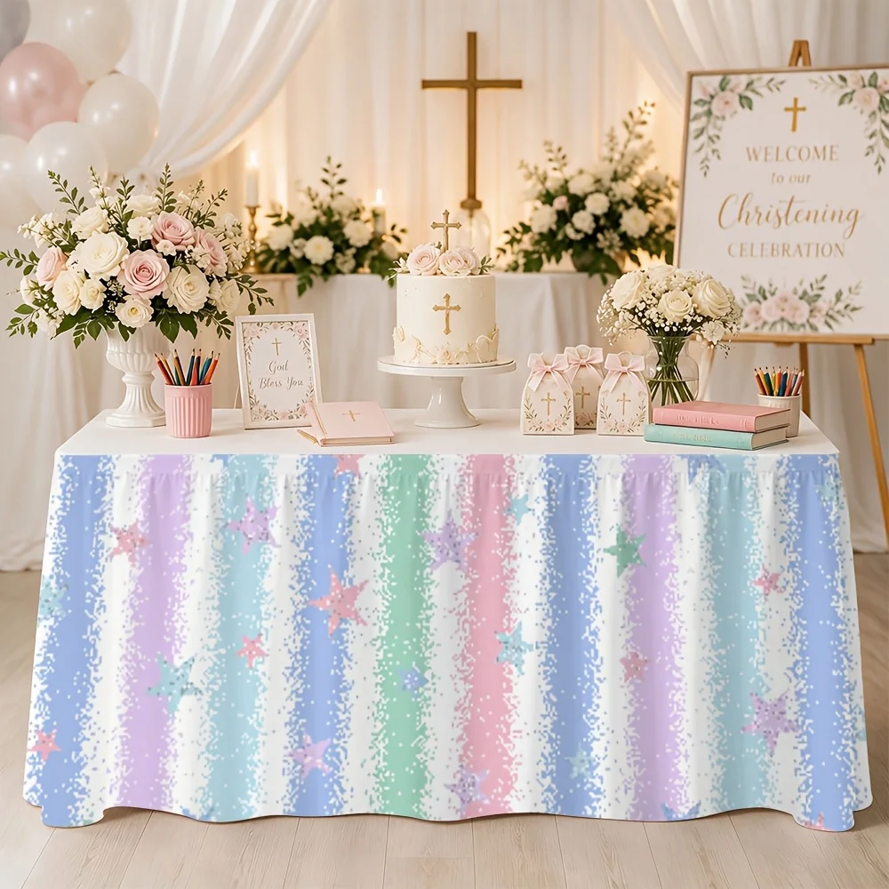Colorful star pattern tablecloth and table runner. Suitable for party events, kitchen and restaurant decoration.