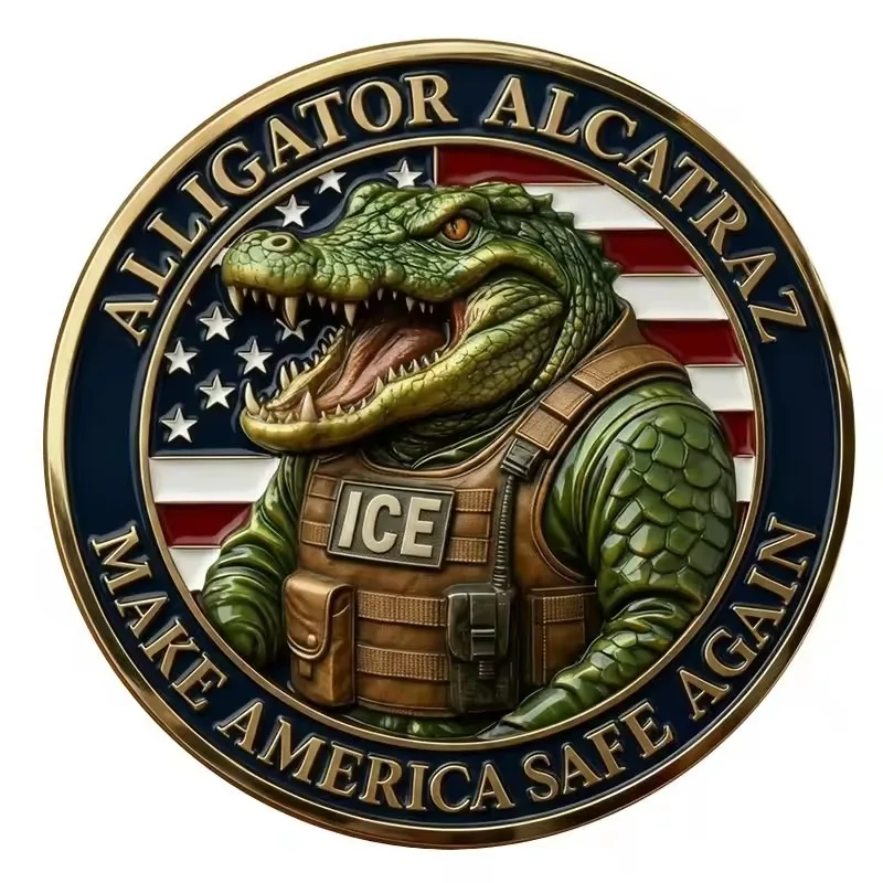 Alligator Alcatraz ICE Gold Plated Challenge Coin 2026 Inmate Make America Safe Again Collectible Medal 40mm Round Shape