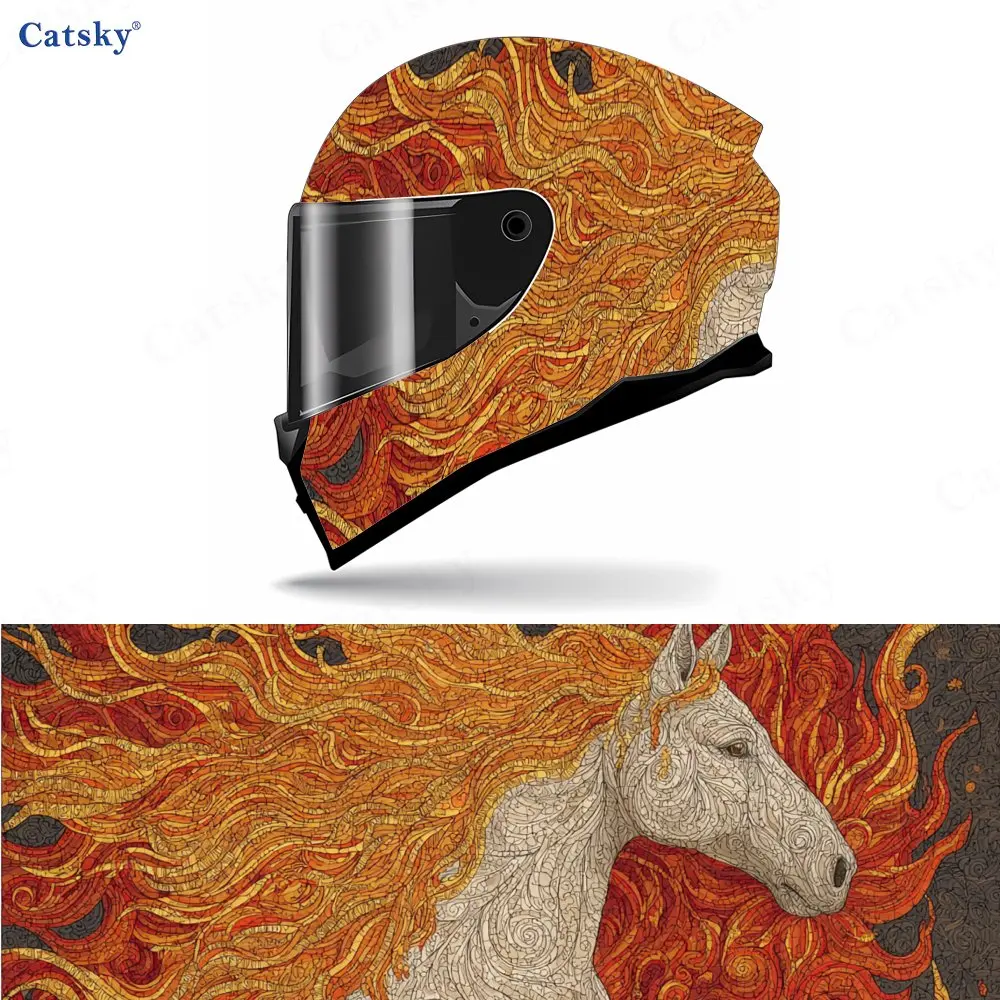 

Eye-catching Fiery Horse Art Motorcycle Helmet Decal, Waterproof Self-adhesive Helmet Vinyl Wraps Sticker, Cool DIY Graffiti Fil