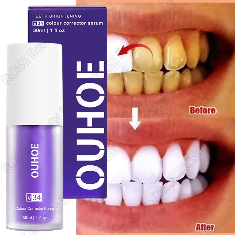 

V34 Purple Teeth Whitening Toothpaste Remove Plaque Stains Cleaning Oral Hygiene Dental Bleach Tools Fresh Breath Dentistry Care