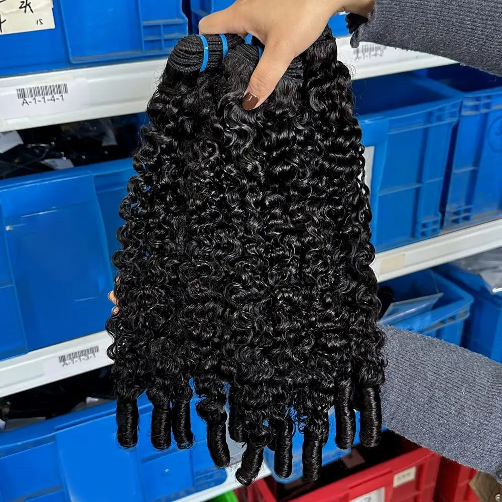 Burmese Curly Human Hair Bundles Unprocessed 15A Vietnamese Raw Human Hair Deep Wave 3/4 Bundles with Spiral Curls Natural Color