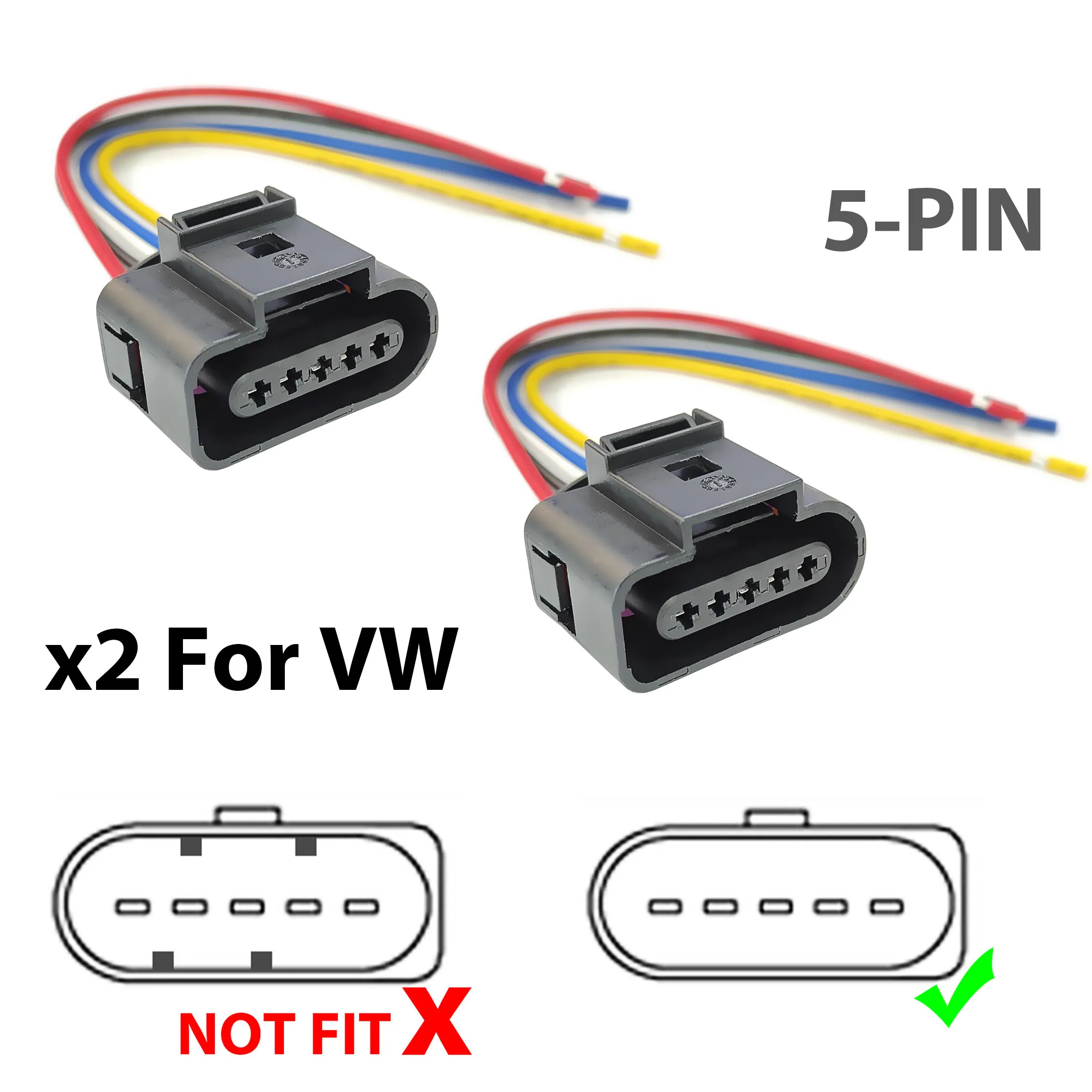 2x 5PIN For VW Eos Golf Jetta Passat Scirocco MAF Mass Air Flow Meter Sensor Female Connector Plug Housing Wiring 1J0973705