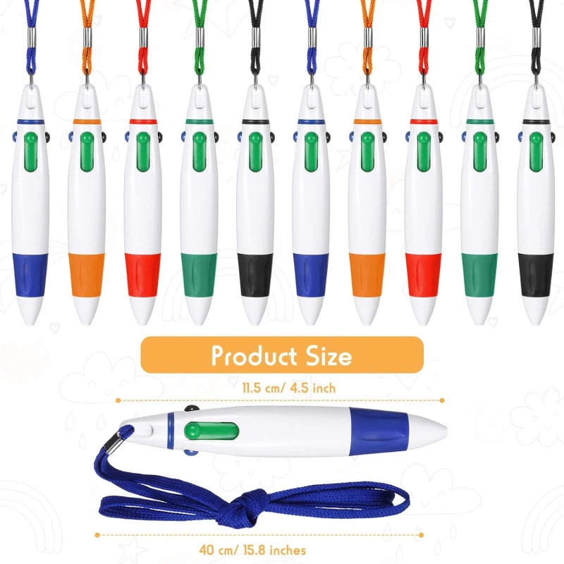 목 랜야드 개폐식 셔틀펜, 랜야드 포함 볼펜, 다색 펜, 어린이, 사무실 문구, 4 인 1, 1 개