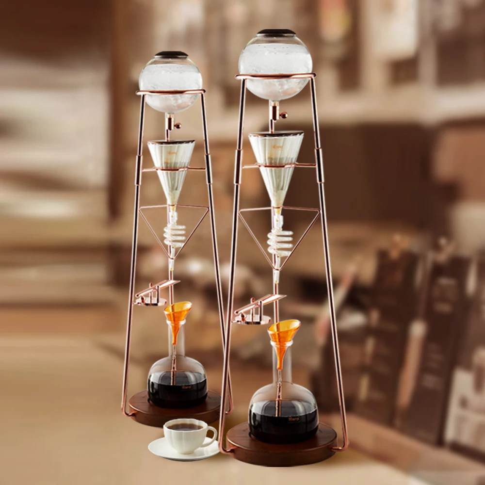 zeroHero Dingyuan MAX 2.0 Ice Drip Coffee Maker 900mm 12 Cups Shishi Odoshi Serpentine Glass High Borosilicate Walnut Base Brass