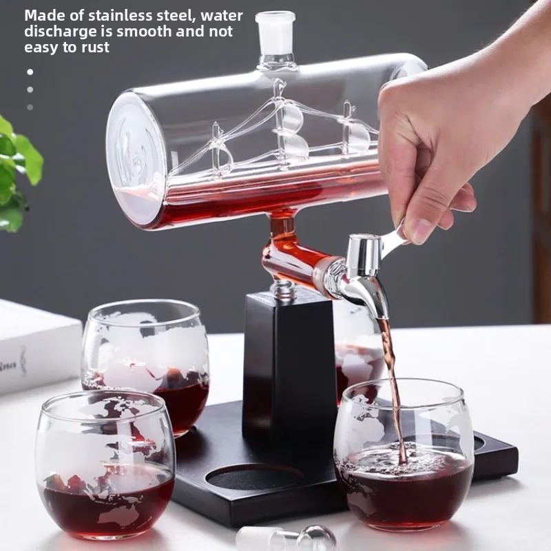 

Tempered Glass Wine Decanter Home Use Aerator with Tap Creative Home High Clarity Glass Set rust-proof Wine Barrel for Office
