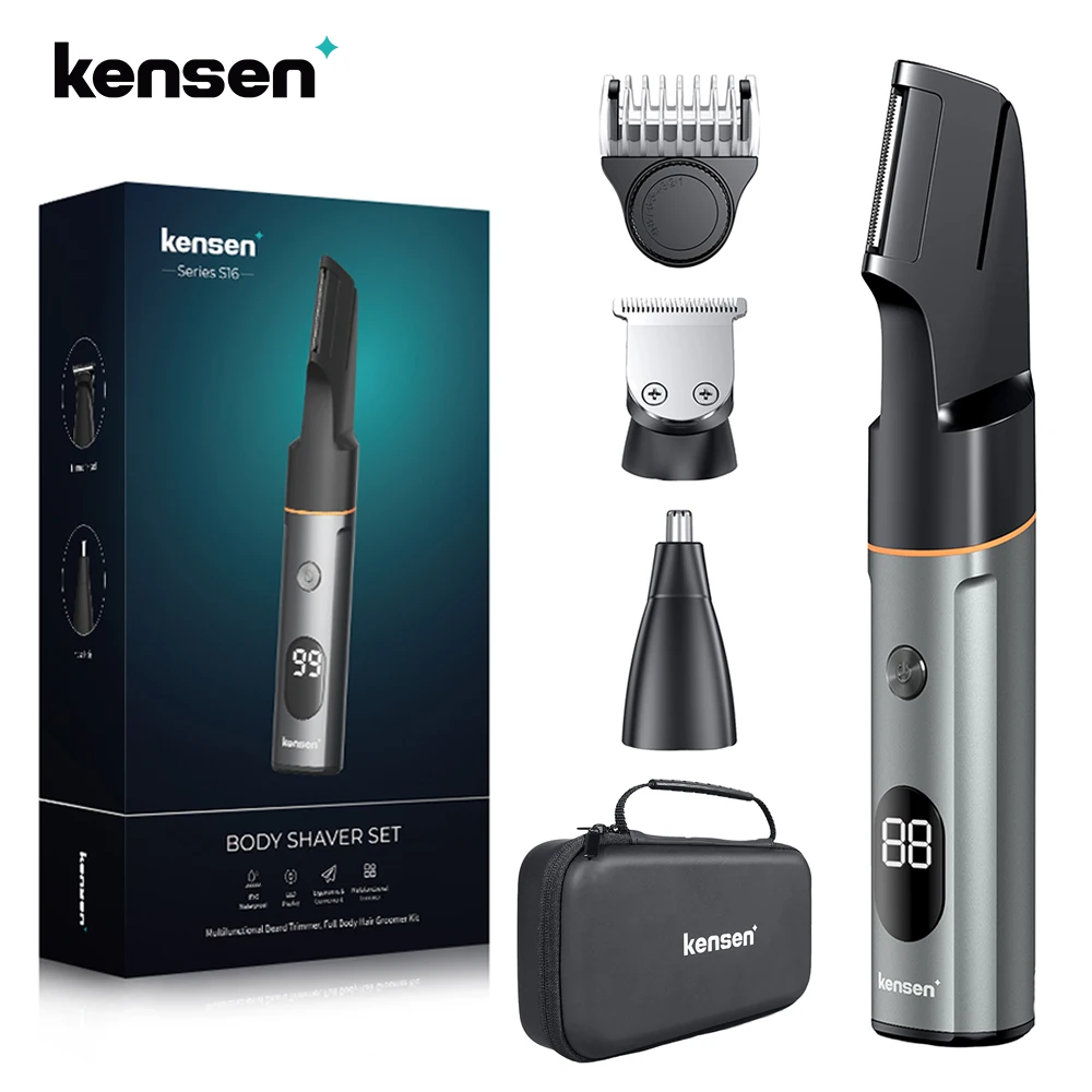 Kensen S16 남성용 바디 헤어 면도기 키트, 수염 헤어 트리머, IPX6 방수 헤어 커팅 머신, 전기 클리퍼 이발사, 3 in 1 