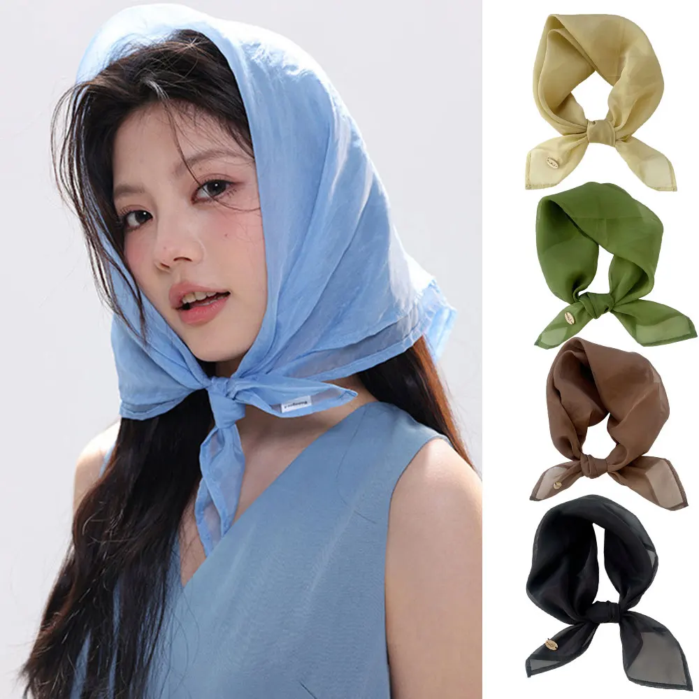 

Fashion Sun Protection Shawl 67cm Small Square Scarf Thin Breathable Hair Scarf Solid Color Neck Scarves Hijab Scarf Bandana