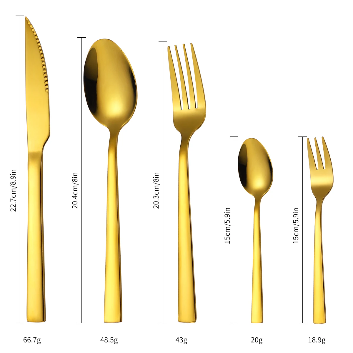 A · HOUSEWARE Gold Stainless Steel Silverware Tableware 20 Pieces Square Handle Flatware Cutlery Set for 4 Eating Utensil