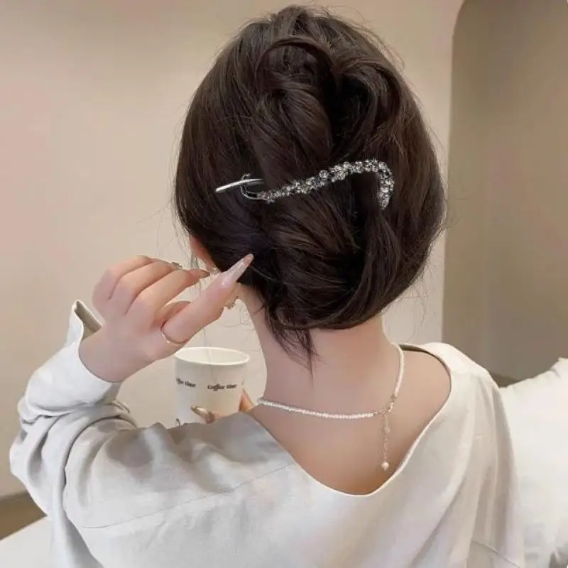 Fashion Metal Rhinestone Banana Clip Hairpins Frog Buckle Ponytail Hair Clips Irregular Hair Clip Headdress Hair Accessories