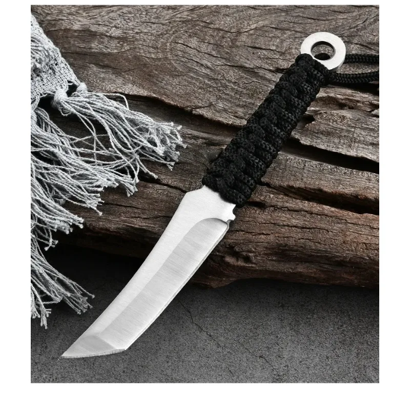 2024 New Outdoor Survival Knife, Nylon Rope High Hardness Straight Knife, Jungle Camping Portable EDC Knife with Sheath