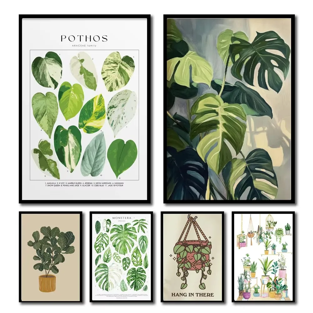 1pc Green Botanical Leaves Interior Art Print Houseplants Nature Indoors Canvas Wall Home Decor Calming Poster Foliage and Plant