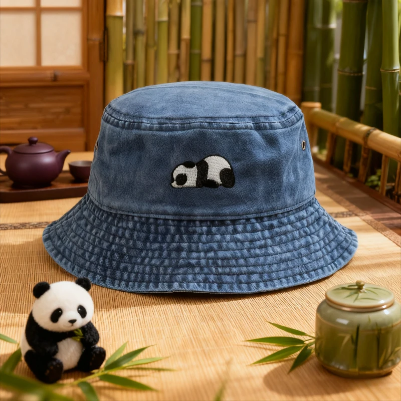 Bucket Hat Embroidered - หมวกบักเก็ตผ้าฝ้ายซักได้สำหรับผู้ชายผู้หญิง วินเทจ ปีกกว้าง ป้องกันแสงแดด ปรับขนาดได้ เหมาะสำหรับกิจกรรมกลางแจ้ง