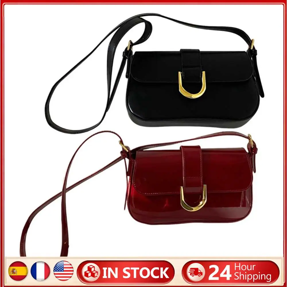 

Женская сумка-саквояж с клапаном и ремешком, регулируемая сумка с верхней ручкой, повседневная сумка из лакированной кожи, сумка через плечо, стильный кошелек для девочек