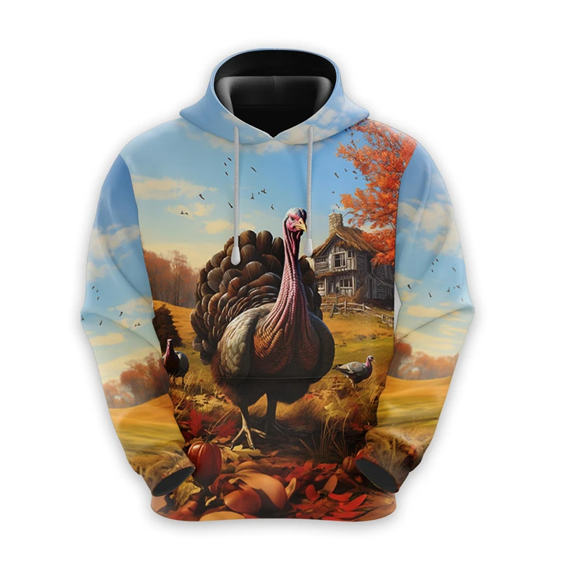 

Turkey Farm Graphic Sweatshirts Pumpkin Cow 3D Print Hoodies For Men Clothes Casual Happy Thanksgiving Women Pullovers Gift Tops