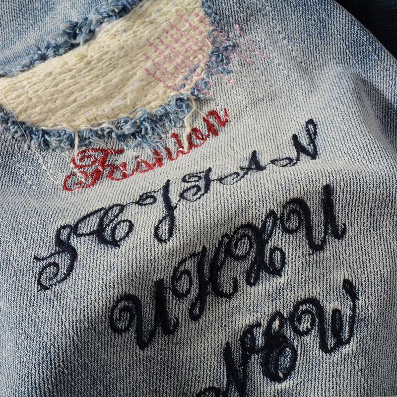 Fashion Summer Designer Men Jeans Retro Light Blue Elastic Embroidery Vintage Ripped Short Jeans Homme Hip Hop Denim Shorts Men