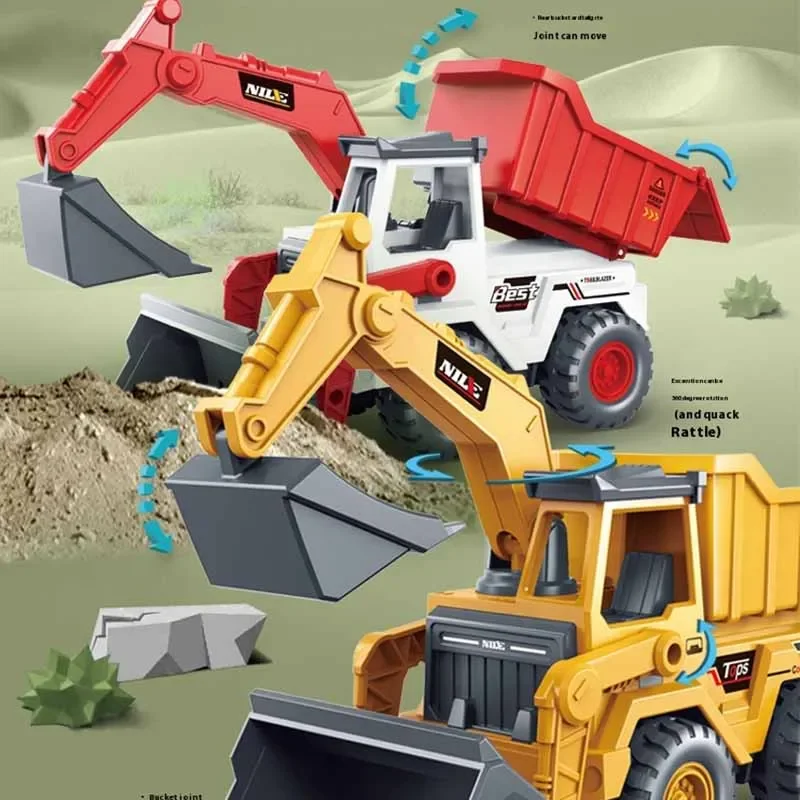 Large Inertia Excavator Bulldozer Carrying Soil Dump Truck Children's Engineering Car Boy Toy Car Simulation Model Birthday Gift