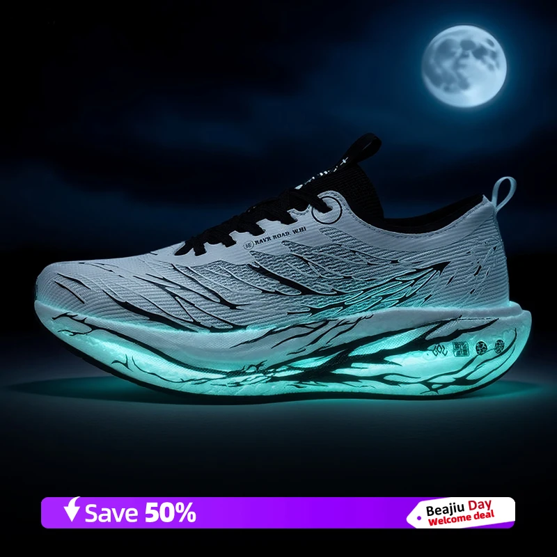 Men Sports Running Shoes Casual Marathon Carbon Plate Breathable Lightweight Women's Fluorescence Athletic Nonskid Sneakers