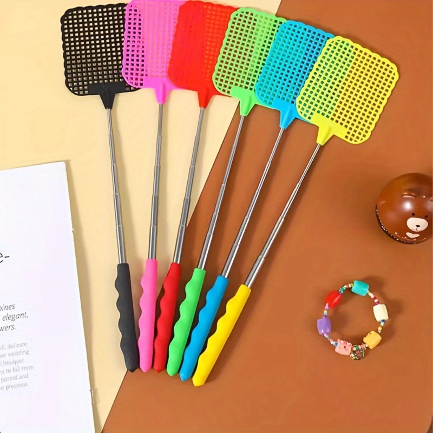 

Durable, Colorful Heavy-Duty Retractable Fly Swatters Set - 6-Piece With Extended Handles - Ideal For Classroom, Office & Home U