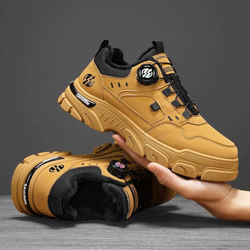 

Winter Men's Sneakers Leather Cotton Warm Short Boots Outdoor Walking Comfortable Hiking Shoes Non-slip Casual Men Ankle Boots