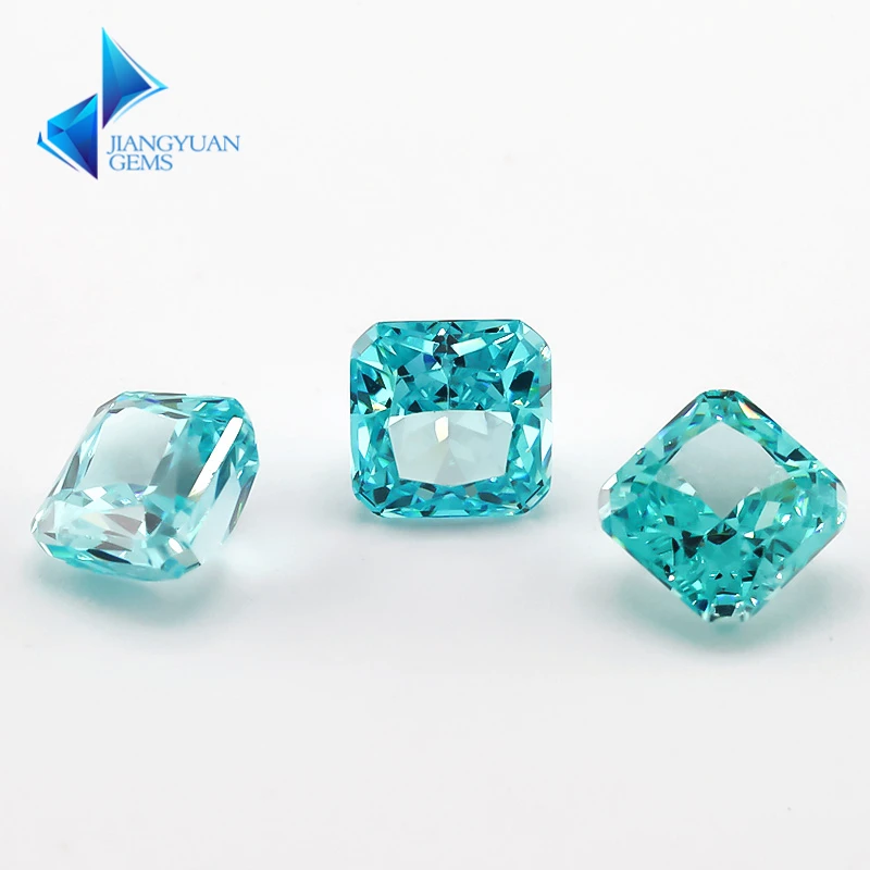 JIANGYUANGEMS 14#Blue Green Square Octangle Radiant Crushed Ice Cut Cubic Zirconia Stone 5A 5x5mm Zircon Loose CZ Gemstone