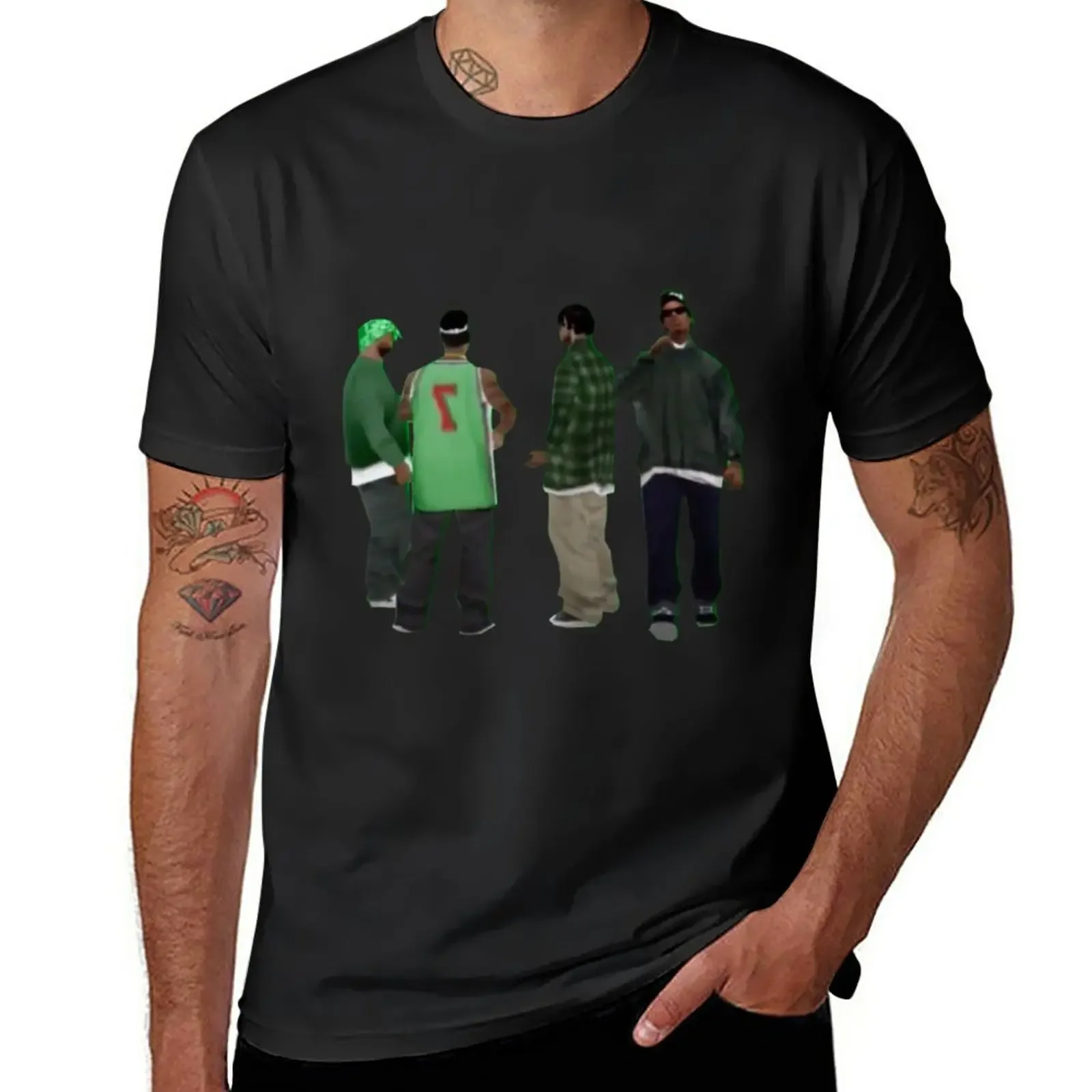 

New GTA San Andreas Grove Street Filter Meme T-Shirt sweat shirt cute tops t shirts for men heavyweight fashion Round Neck 2024