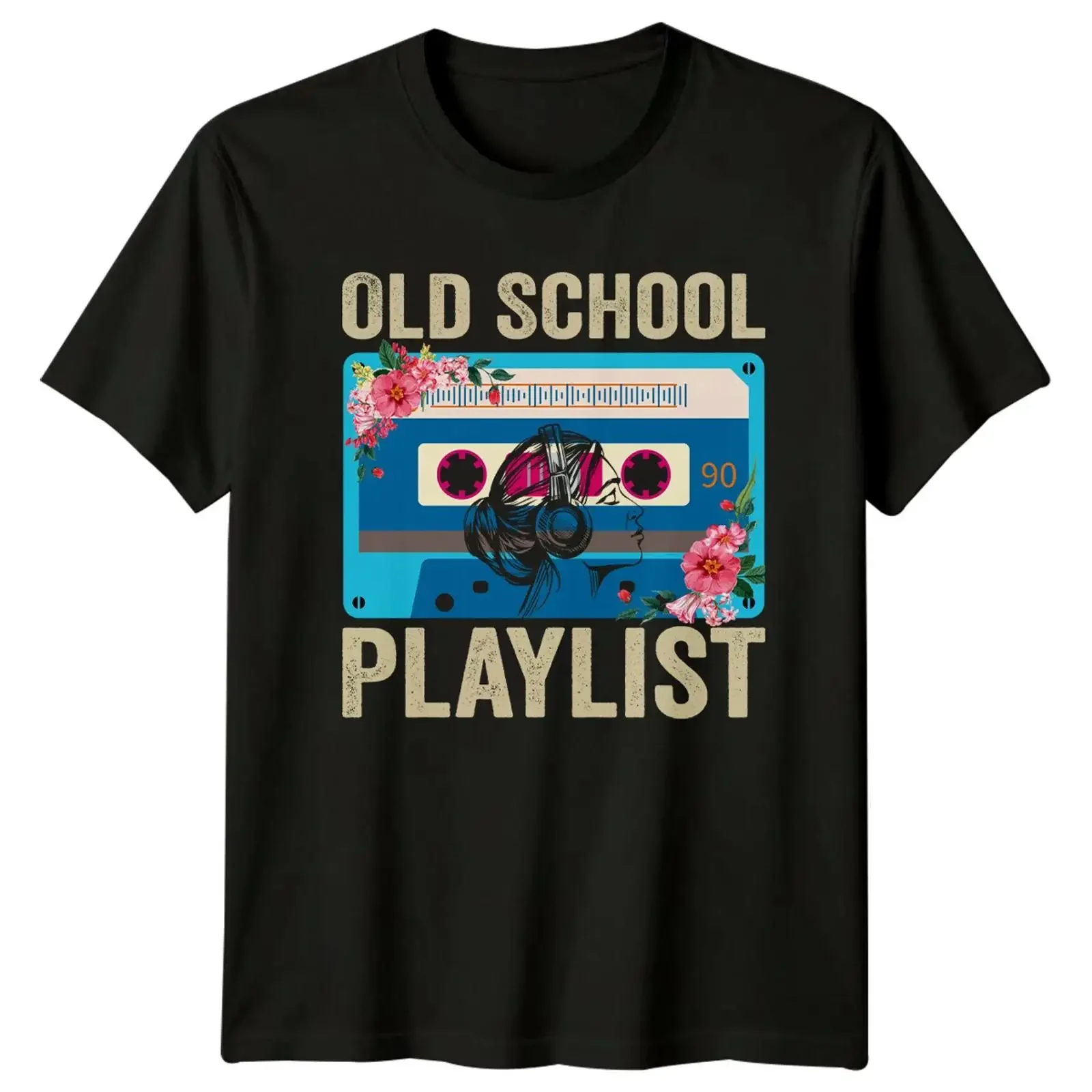 Old School Playlist Retro Cassette Tape Floral Music T Shirt vintage Washed Slightly Soft fashion graphic Casual